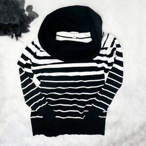 Black and White Striped Sweater Women's Cowl Neck Questions Size Small